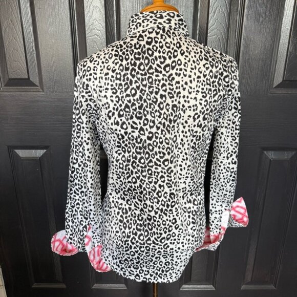 Tizzie Black and White Cheetah Print Pattern Blouse with Contrasting Fabric S - Picture 7 of 11